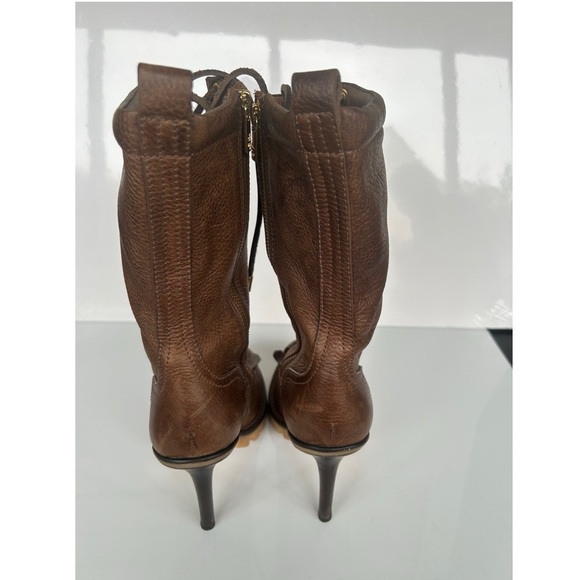 Tory Burch Trigg Brown Leather Rugged Stilleto Heel Kiltie Fringe Boot Size 9. - Picture 2 of 7